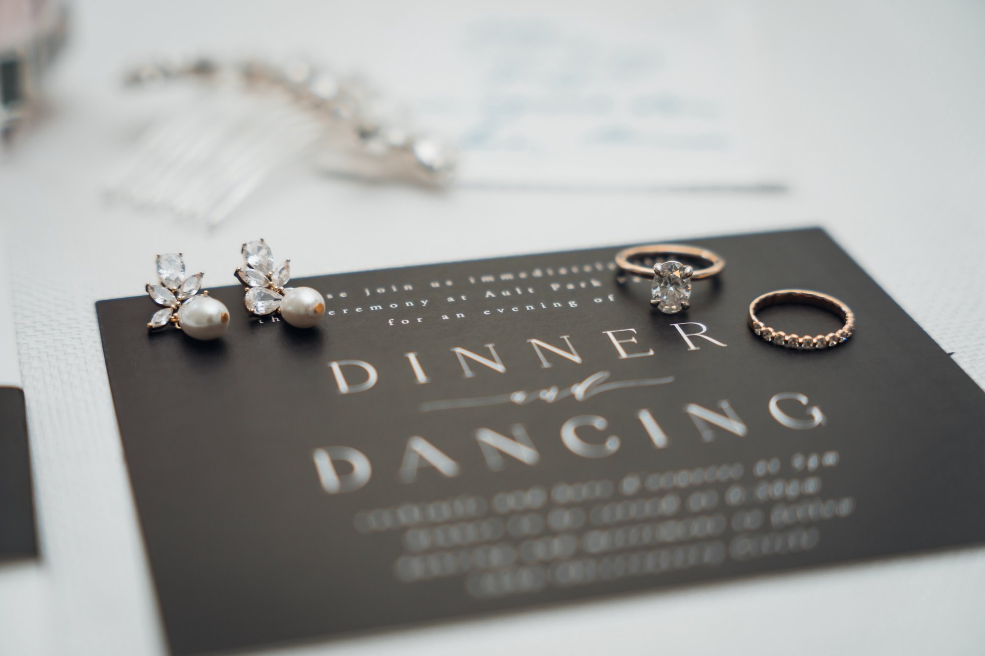 Wedding day rings and stationery details